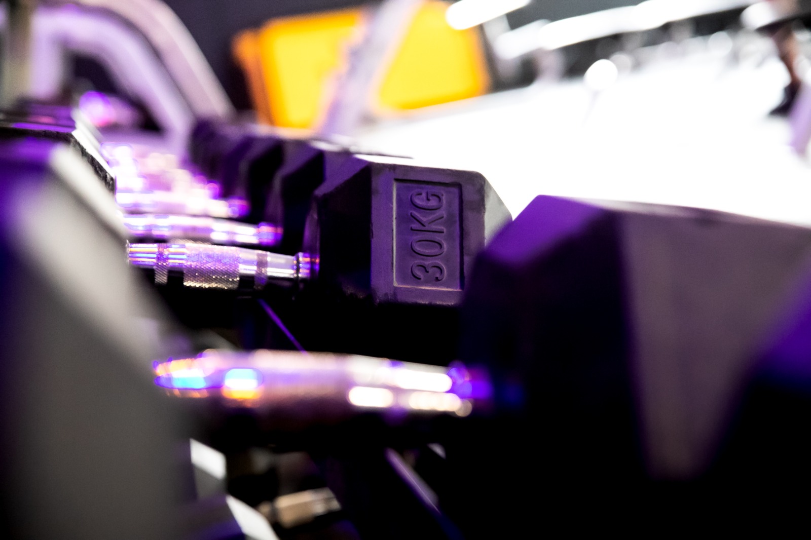 close up image of some of our dumbbells, these are the 30kg