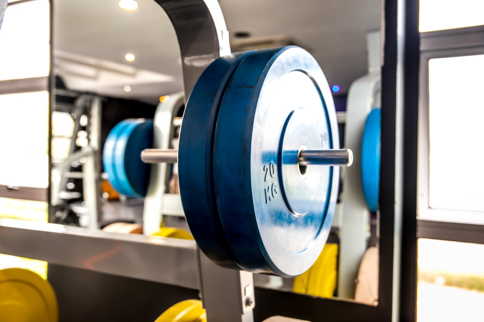 20kg plates on an olympic bar rack
